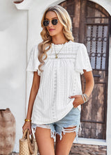 Summer Hollow Short-sleeved Round Neck Shirt