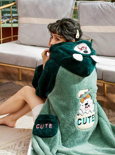 Coral Velvet Warm Pajamas Bathrobe Green Mosaic