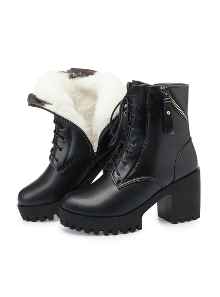 New Genuine Leather Women Boots Natural Wool Warm