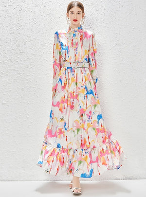 Lantern Pleated Big Swing Print Dress