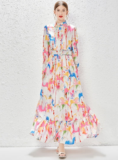 Lantern Pleated Big Swing Print Dress