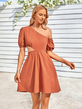 Casual Diagonal Collar Solid Color Dress