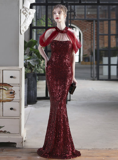 Sequins Halter Fishtail Formal Dress