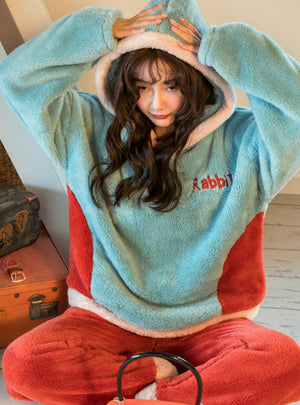 Coral Velvet Button Hooded Cartoon Suit Pullover Flannel