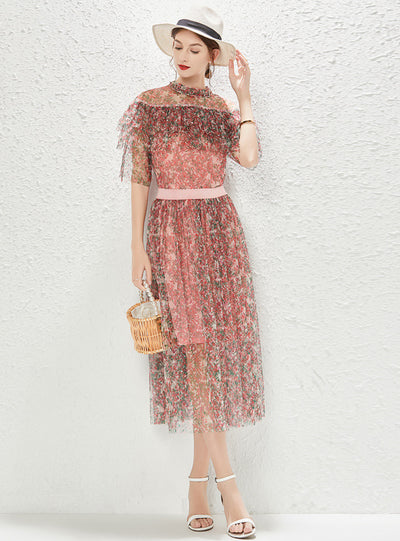 Lotus Leaf Floral Gauze Two-piece Set