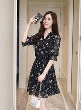 Vintage Chiffon Floral Boho Shirt Dress 2022