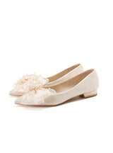 Thick Heel Flat Pearls Wedding Shoes