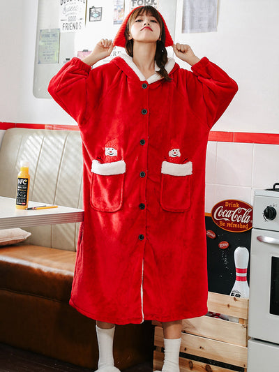 Winter Warm Flannel Christmas Snowman Bathrobe