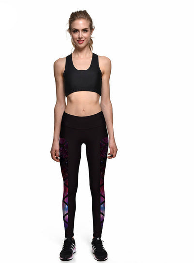 Train Fitness Black Grid Star Galaxy High Waist Elastic 