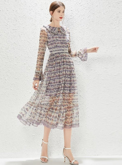 Long Temperament Gauze Floral Dress