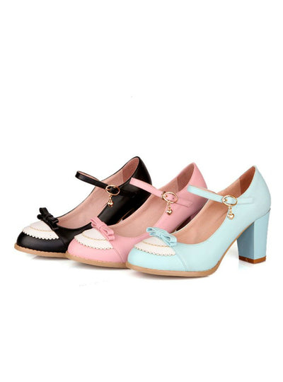 Leather Platforms Lolita Shoes Bowtie High Heel Shoes 