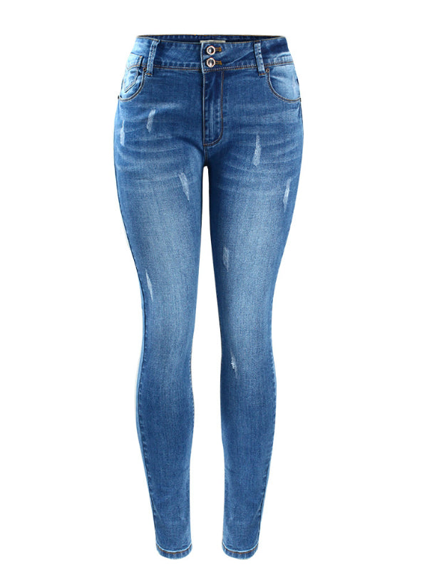 Chic Style Fading Stretch Skinny Denim Jeans Woman