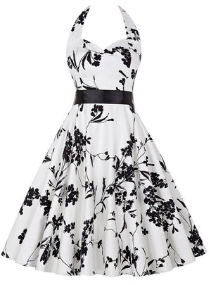 White Sleeveless Print Halter Dress