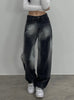 Contrast Low Waist Pockets Wide Leg Pants