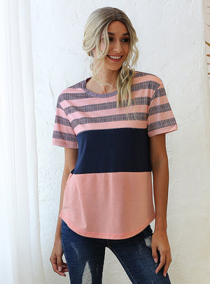 Contrast Stripe Stitching Short Sleeve T-shirt