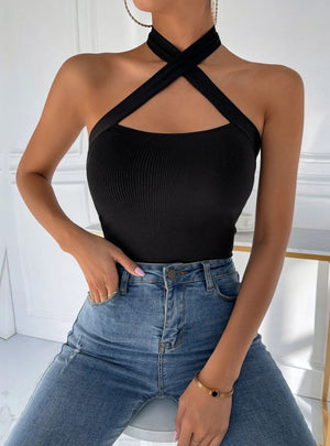 Solid Color Neck Cross Slim Vest