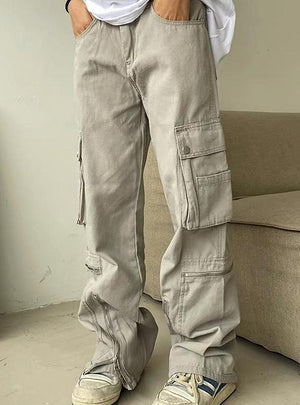 Retro Zipper Split Multi-pocket Jeans
