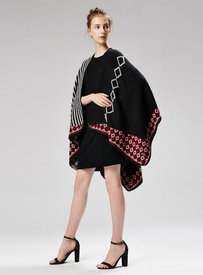 Ladies Fall And Winter Striped Small Diamond Shawl