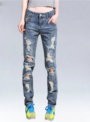 Denim Jeans Pantaloni Strappati Women Plus Size