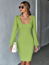 Knitted Sexy Backless Long-sleeved Dress