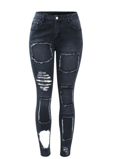 Torn Stretchy Denim Trousers Ripped Skinny Jeans 