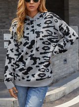 Leopard Print Drawstring Hooded Sweater