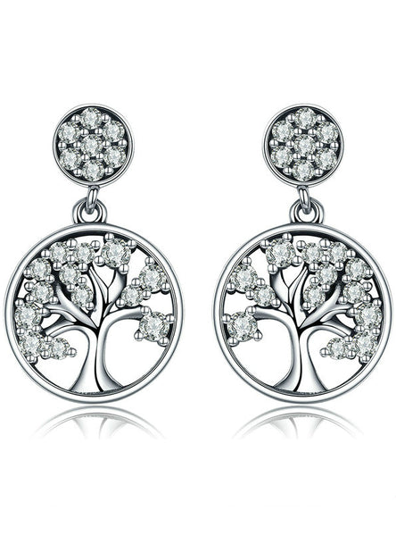 925 Sterling Silver Tree of Life AAA Zircon Drop