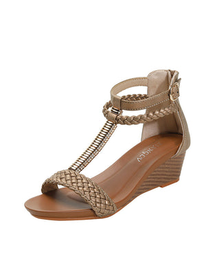 Woven Back Zipper Wedge Sandals