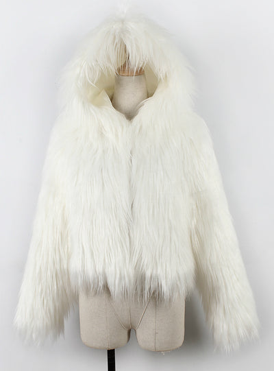 Women Winter Fur Like Hat Throwing Coat 
