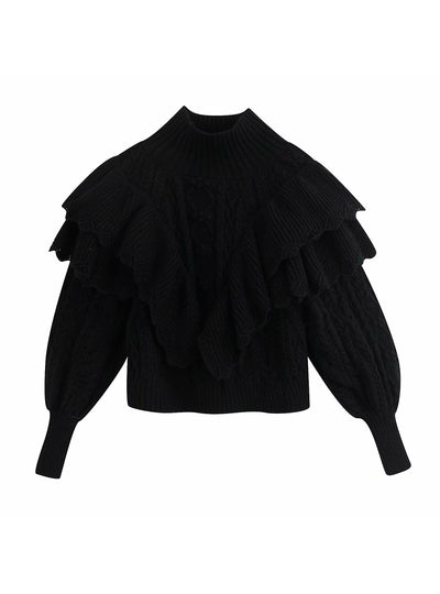 Fashion Ruffled Cropped Knitted Sweater Vintage