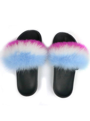 Winter Fluffy Fur Slippers Women Real Fox Fur Slides