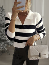 Shirt Collar Striped Sweater