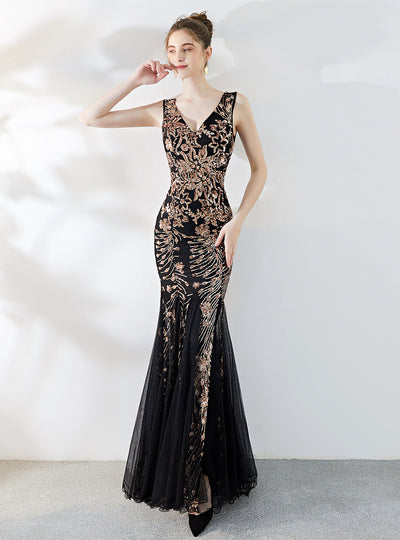 Sexy Deep V back Sequined Dress