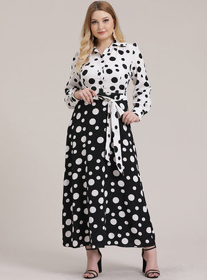 Casual Shirt Collar Single-breasted Polka Dot Long Sleeve Dress