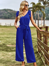 Solid Color Waist-shrinking Slim Jumpsuit