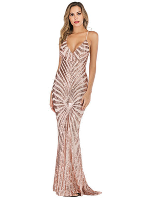 Sexy Suspender Backless Stretch Sequined Dress