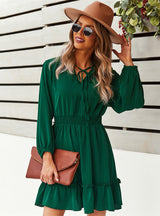 Long Sleeve Solid Color Waist Dress