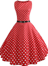 Red Wave Point Print Vintage Dress