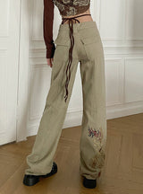 Embroidered Straight Pocket Jeans
