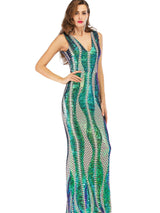 V-neck Backless Long Sequined Dress