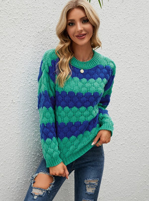 Turtleneck Striped Color Matching Sweater
