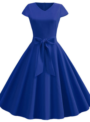 Retro V-neck Short Sleeve Dress