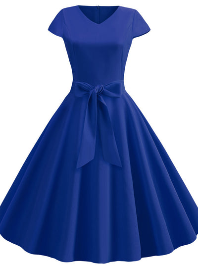Retro V-neck Short Sleeve Dress
