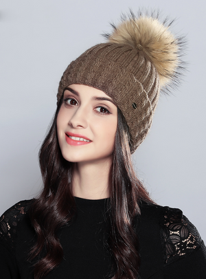Fur Hat Female Elegant Wool Knitted Winter Brand 