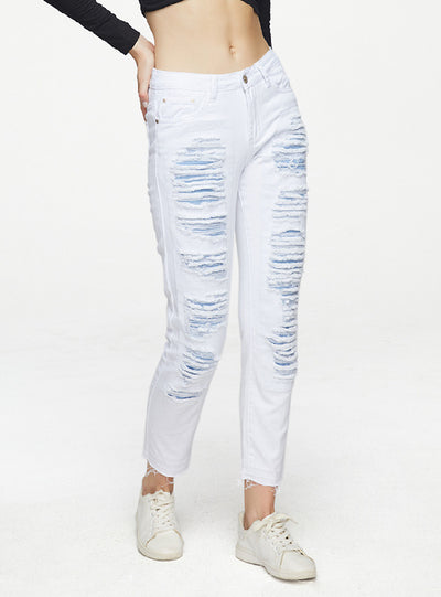 Straight Pants Worn Spliced White Jeans