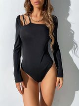 Black Tight-fitting Hollow Square Collar Jumpsuit