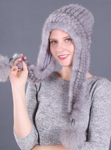 Mink Wool Woven Hat Ladies Mink Ear Hat