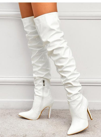 Elastic Pointed Patent Leather Over Knee Boots