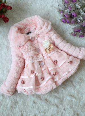 Baby Faux Fox Fur Collar Winter Flower Lace Outerwear 