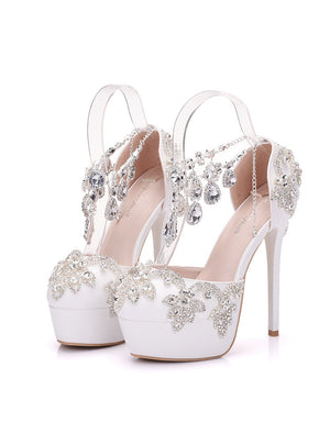 Women White Rhinestone Wedding Shoes